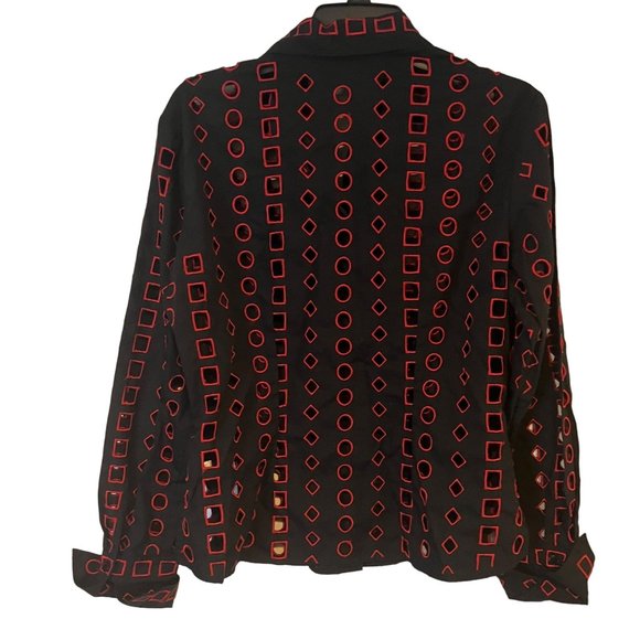 Samuel Dong Button Up Shirt Womens Small Black Red Geometric Cutout - Picture 10 of 11